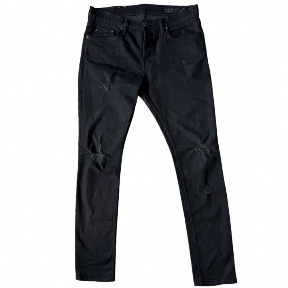 AllSaints Crow Cigarette Jeans Mens 32 Black Distressed Slim Tapered ME030G